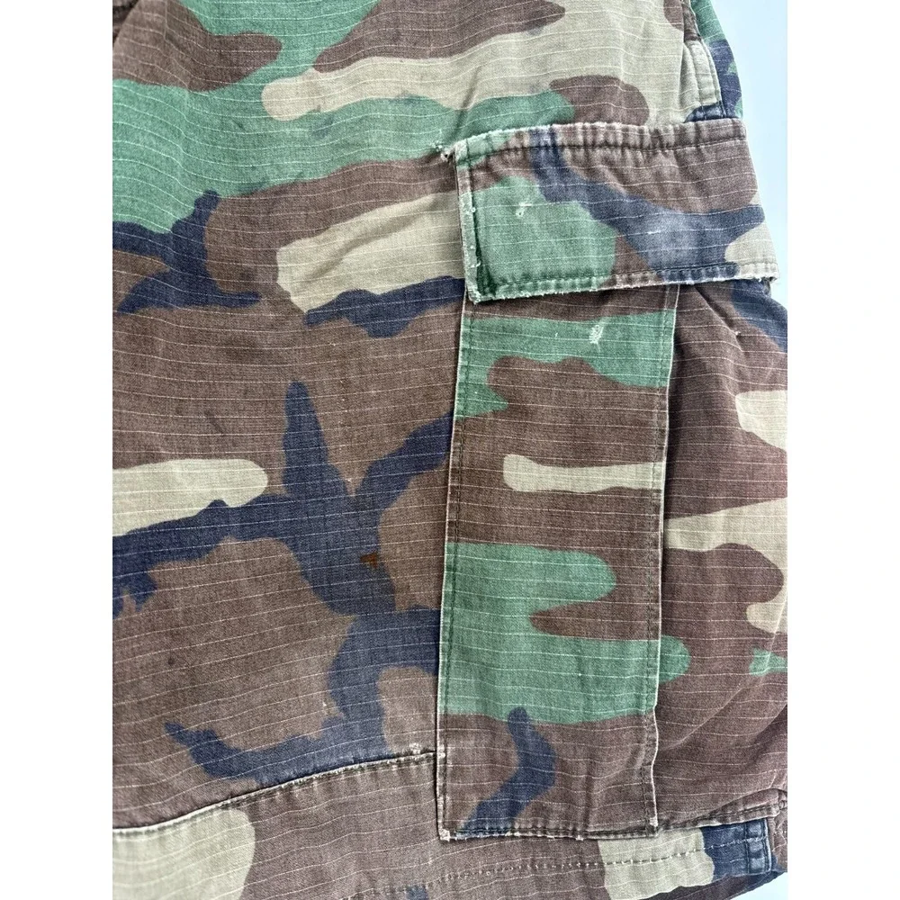 US Army Military BDU Cargo Shorts Mens Woodland Camo Small Vintage Hemmed